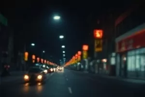《折叠的城市》4K HDR剧情长片封面：雨后街面倒映着整排橱窗灯光